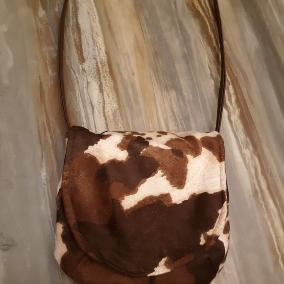 Classic Western Cow hide Print Crossbody Purse Shoulder bag Flip Top Brown Small - Picture 7 of 8